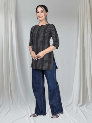 Db Fashion Vza Formal Color Block, Striped Women Black, Grey Top