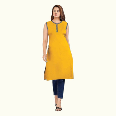 Adgood fashion Women Printed Straight Kurta(Yellow)
