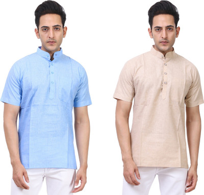 Kavita Fasion Men Solid Straight Kurta(Light Blue, Beige)