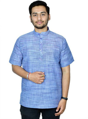 isdfabric Men Striped Straight Kurta(Blue)