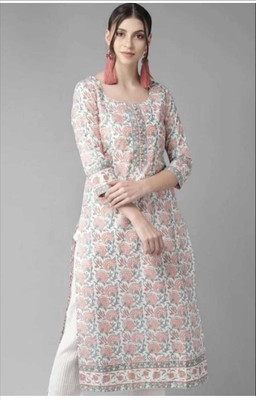 GKNR Women Floral Print A-line Kurta(Blue, Red, White)