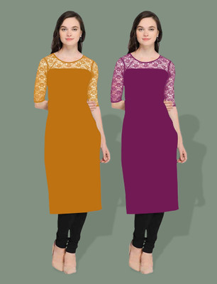 maaheshvi Women Self Design Straight Kurta(Purple)