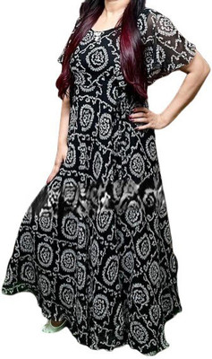 Mohit Womens Wear Women Printed Anarkali Kurta(Black, White)