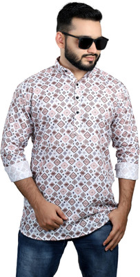 Nnc Men Printed Straight Kurta(White, Brown)