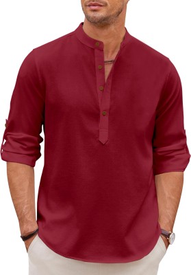 Fifth U Men Solid, Self Design Straight Kurta(Maroon)