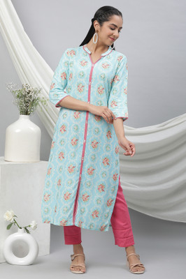 Aurelia Women Floral Print Straight Kurta(Blue)