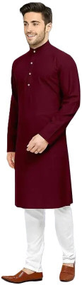 PoshSide Men Solid Straight Kurta(Maroon)