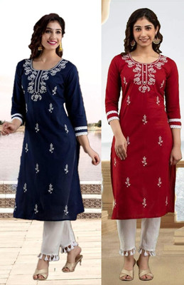 SISTO Women Embroidered Straight Kurta(Multicolor)