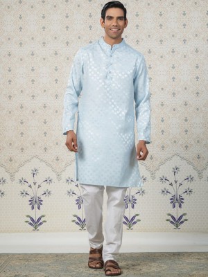 Ode by House of Pataudi Men Solid Straight Kurta(Blue)