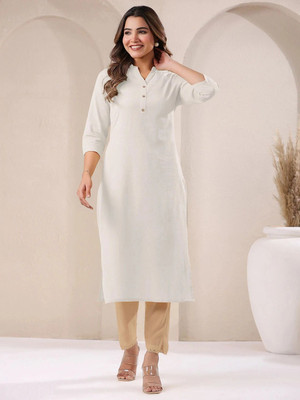Janasya Women Solid Straight Kurta(White)