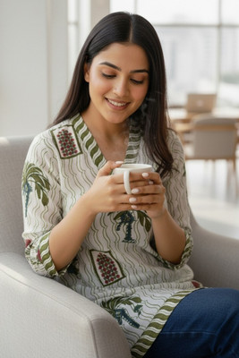 Zyla Women Printed Straight Kurta(Light Green)