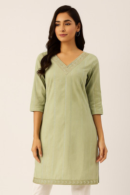 Badry Fashion Women Printed Straight Kurta(Green)