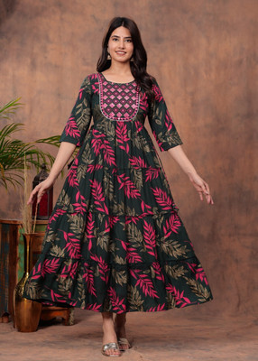 SHANOOR TEXTILE Anarkali Gown(Green)
