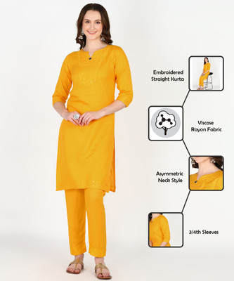Anvi creation Women Solid A-line Kurta(Yellow)