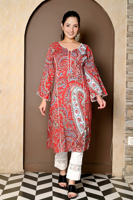 OheeKurti Women Printed Straight Kurta(Red)