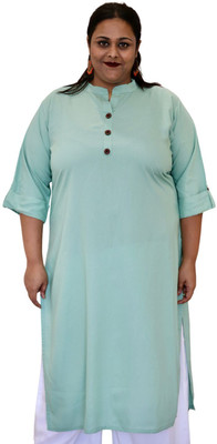 myplusfashion Women Solid Straight Kurta(Light Green)