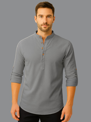 Navkanj Men Solid Straight Kurta(Grey)
