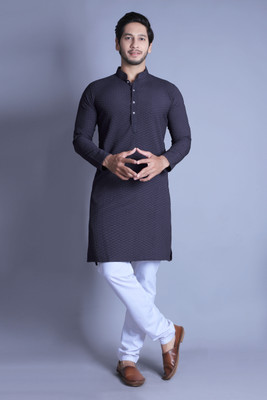 ALMORA Men Self Design A-line Kurta(Light Blue)