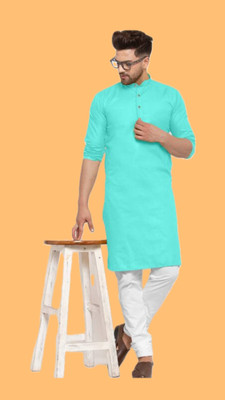 HouseOfCommon Men Striped A-line Kurta(Blue)