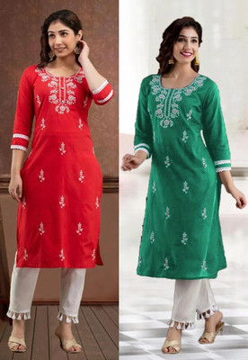 SISTO Women Embroidered Straight Kurta(Multicolor)