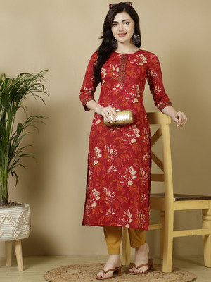 Gulmohar Jaipur Women Printed Straight Kurta(Red)