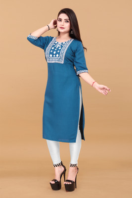 Jayshree Fab Women Embroidered A-line Kurta(Blue)