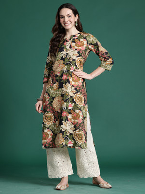 Indo Era Women Printed Straight Kurta(Multicolor)