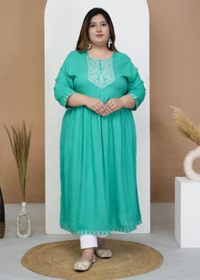 KUNWAR FASHION Women Embroidered A-line Kurta(Blue)
