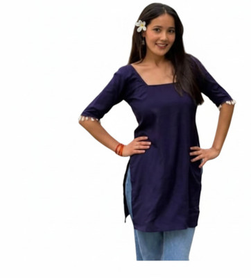 KAVATHIYA Women Solid Straight Kurta(Dark Blue)