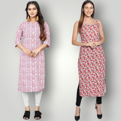 KALLAXI Women Printed Straight Kurta(Multicolor)