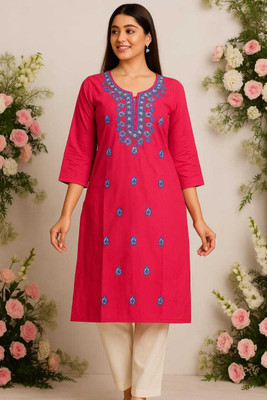 Badry Fashion Women Embroidered Straight Kurta(Pink)