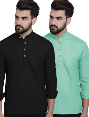 VIMASUTI Men Solid Straight Kurta(Silver)