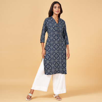 Rangmanch by Pantaloons Women Printed A-line Kurta(White, Dark Blue)