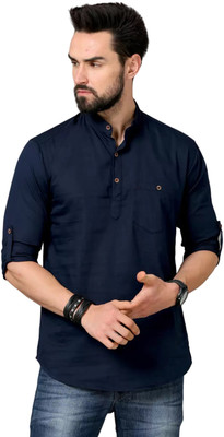 DIGIMI Men Solid Straight Kurta(Dark Blue)