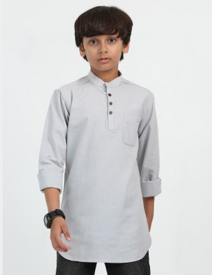 ROCKET SCIENCE Boys Solid Straight Kurta(Grey)