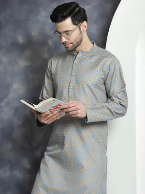 ANOUK Men Printed Straight Kurta(Grey)