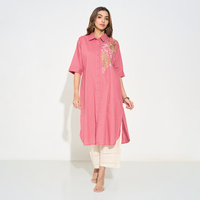 Rangmanch by Pantaloons Women Printed Straight Kurta(Pink)