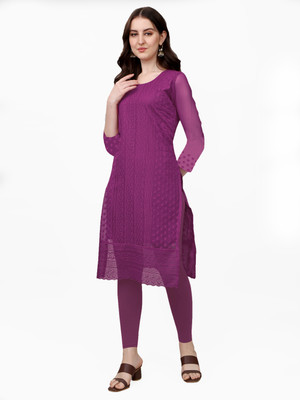 ZAZADIYA IMPEX Women Embroidered Straight Kurta(Purple)