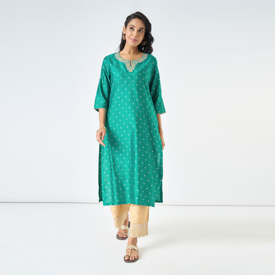 Rangmanch by Pantaloons Women Printed A-line Kurta(Green)