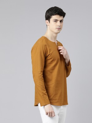 AMOUS Men Solid Straight Kurta(Orange)