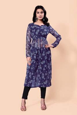Shiv Women Applique A-line Kurta(Blue)