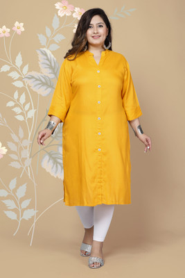 MEHKFAB Women Solid Straight Kurta(Yellow)