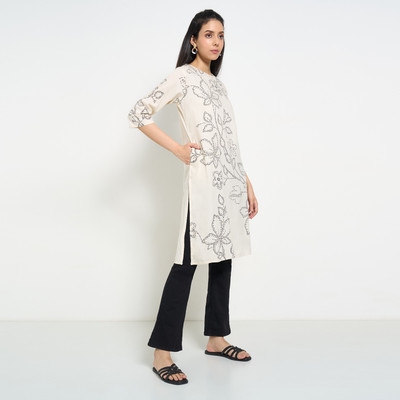 Rangmanch by Pantaloons Women Printed A-line Kurta(Beige)