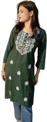 Aakarshini Creations Women Embroidered, Chikan Embroidery A-line Kurta(Green)