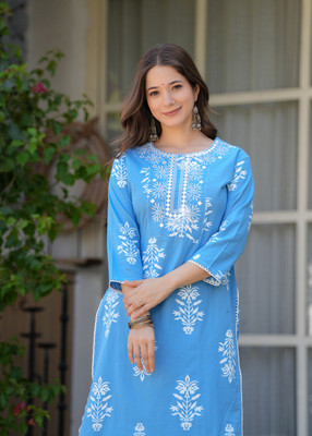 KJFAB Women Printed Straight Kurta(Multicolor)