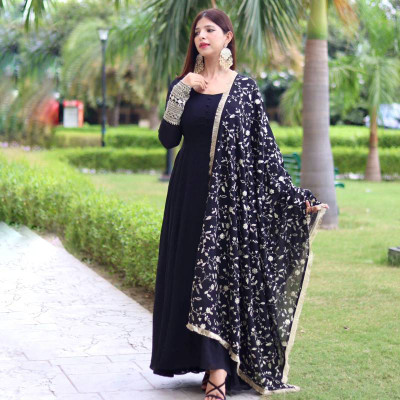 Pushti enterprise Embroidered Anarkali Kurta, Bottom & Dupatta Set