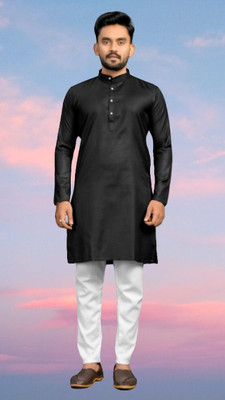 M Biswas Men Solid A-line Kurta(Black)