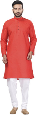 KRISHASALES Men Solid Straight Kurta(Red)