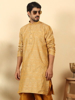 kraft india Men Paisley Straight Kurta(Beige)