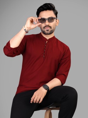 Relief Zone Men Solid Straight Kurta(Maroon)